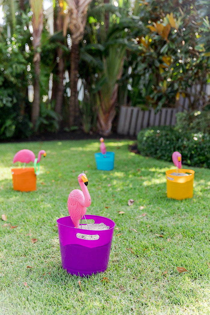 flamingo ring toss in buckets