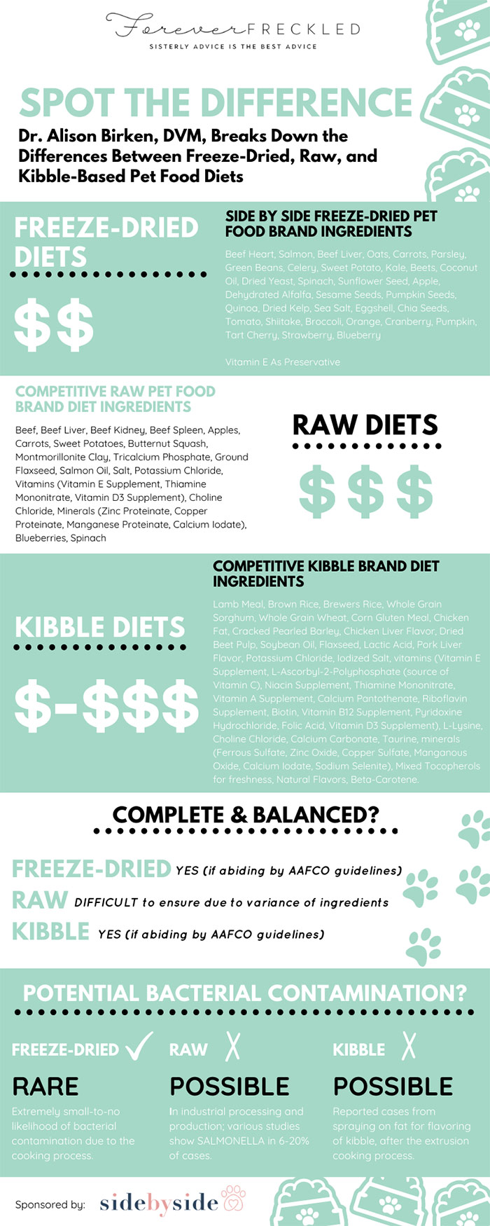 freeze dried, raw, or kibble dog food infographic